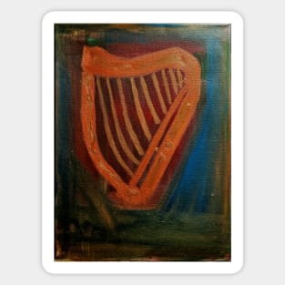 A painting  of a Irish harp Sticker